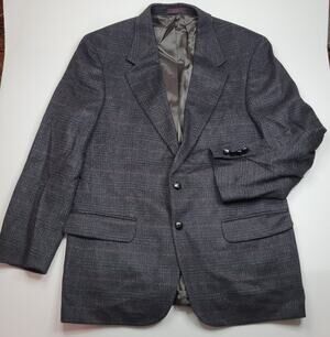 Stuart Hughes Camel Hair Gray Plaid Blazer Leather Ball 2 Buttons 42R SingleVent